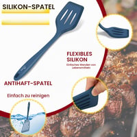 Set 2 spatule din silicon Hotec, spatulă cu fantă termorezistentă, fără BPA, lavabilă în mașina de spălat vase, spatulă antiaderentă, albastru închis 7