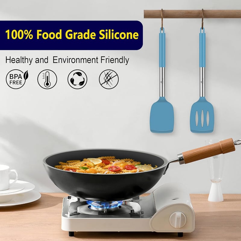 HOTEC Szilikon Spatula Készlet 2db Hőálló 315°C Rozsdamentes Acél Nyéllel Kék