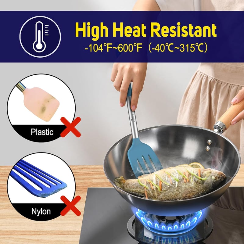 HOTEC Szilikon Spatula Készlet 2db Hőálló 315°C Rozsdamentes Acél Nyéllel Kék