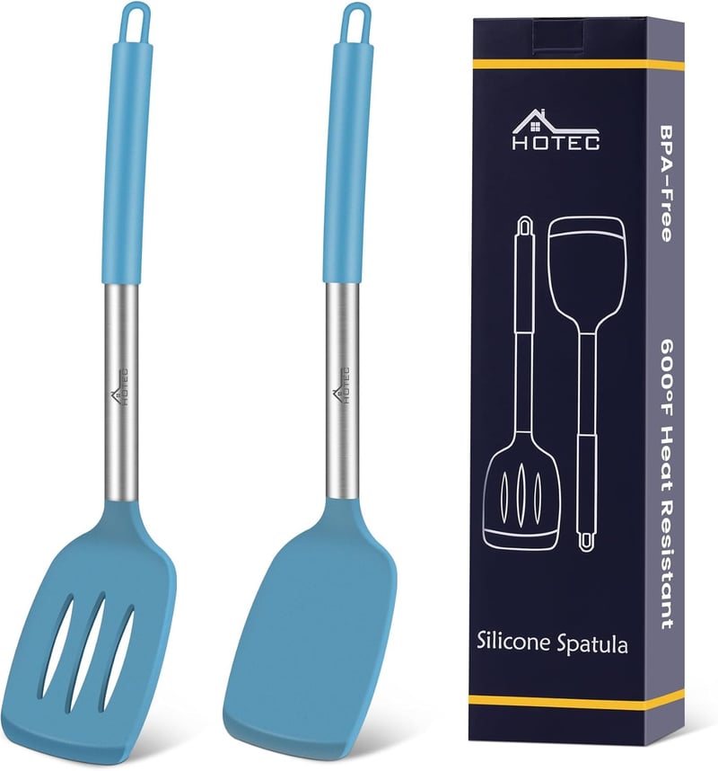 HOTEC Szilikon Spatula Készlet 2db Hőálló 315°C Rozsdamentes Acél Nyéllel Kék