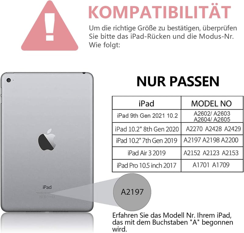 HOTLIFE Bluetooth Billentyűzet Tok iPad 10.2" - Mágneses QWERTZ Német Billentyűzet Rózsaszín