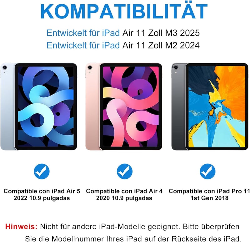 HOTLIFE iPad Air 11 hüvely billentyűzettel, M2/M3 2024/2025, toll tartóval, fekete