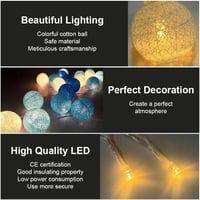 HOTUT 3,3m USB LED pamutgolyó fényfüzér 20 színes izzóval gyerekszobához 3