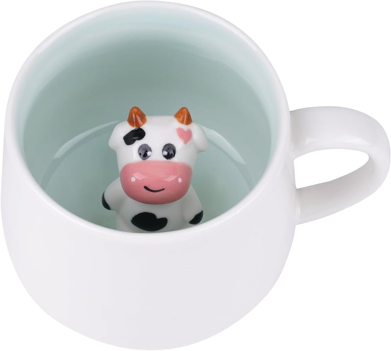 HOTUT 3D Kerámia Bögre Vicces Állat Mintás Tehén Kávé Tej Tea Ajándék Nőknek
