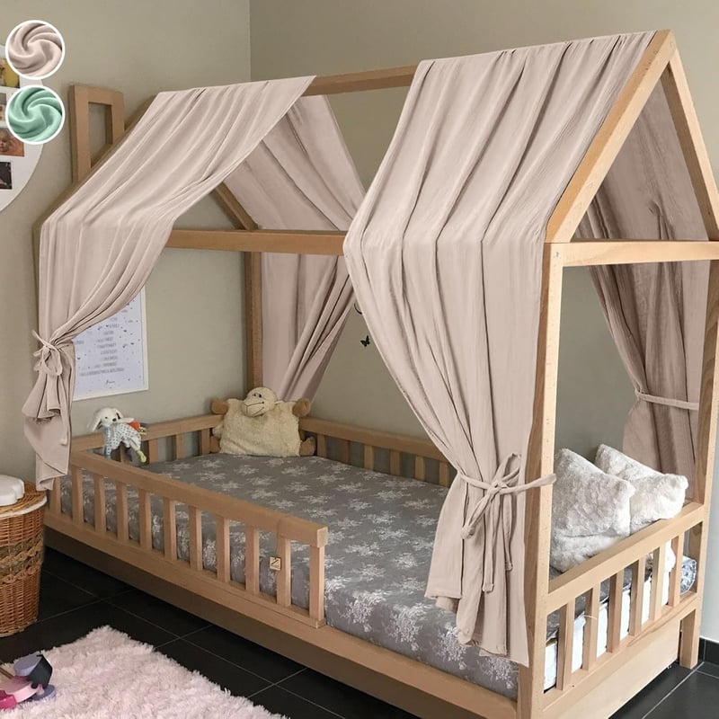 HOTUT Ágykáva Baldachin 2 részes Muslin Gyerekágyhoz 62x270cm Bézs