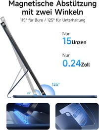 HOU Billentyűzetes Tok iPad Pro 11 (2018-2022) és Air 11 M3/M2 Modellekhez, Vékony Folio Védőtok QWERTZ Kiosztással, Fekete 3