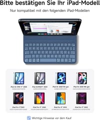 HOU Billentyűzetes Tok iPad Pro 11 (2018-2022) és Air 11 M3/M2 Modellekhez, Vékony Folio Védőtok QWERTZ Kiosztással, Fekete 2