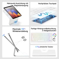 Puzdro s klávesnicou HOU pre Samsung Galaxy Tab S10+/S9+/S9 FE+/S8+/S7+/S7 FE 12,4", magnetický stojan, trackpad, držiak na S Pen, 7-farebné podsvietenie, biele 3