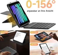 HOU Bluetooth Billentyűzet Tok iPad Mini 7/6 Készülékhez - Ultravékony, Mágneses, Állítható, 7 Színű Háttérvilágítás, QWERTZ Kiosztás 3
