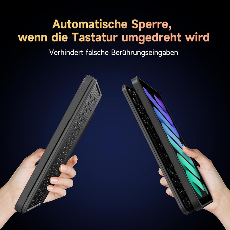 HOU Bluetooth Billentyűzet Tok iPad Mini 7/6 Készülékhez - Ultravékony, Mágneses, Állítható, 7 Színű Háttérvilágítás, QWERTZ Kiosztás