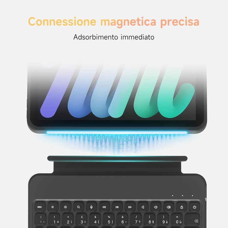 HOU Bluetooth Billentyűzetes Tok iPad Mini 6 (2021) 8.3" Tablethez - 150° Mágnesesen Levehető, Ütésálló Védőtok USB-C Töltéssel, Fekete