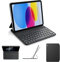 HOU iPad 10. és 11. Generáció Billentyűzet Tok Mágneses Tartóval, Bluetooth Kapcsolat, Fekete Műbőr, Vékony Dizájn 1