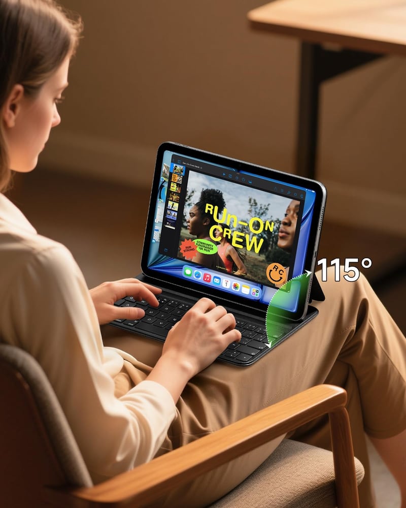 HOU iPad 10. és 11. Generáció Billentyűzet Tok Mágneses Tartóval, Bluetooth Kapcsolat, Fekete Műbőr, Vékony Dizájn