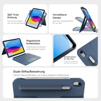 HOU iPad 10. generáció billentyűzetes tok forgó billentyűzettel, 7 színű háttérvilágítás - kék 2