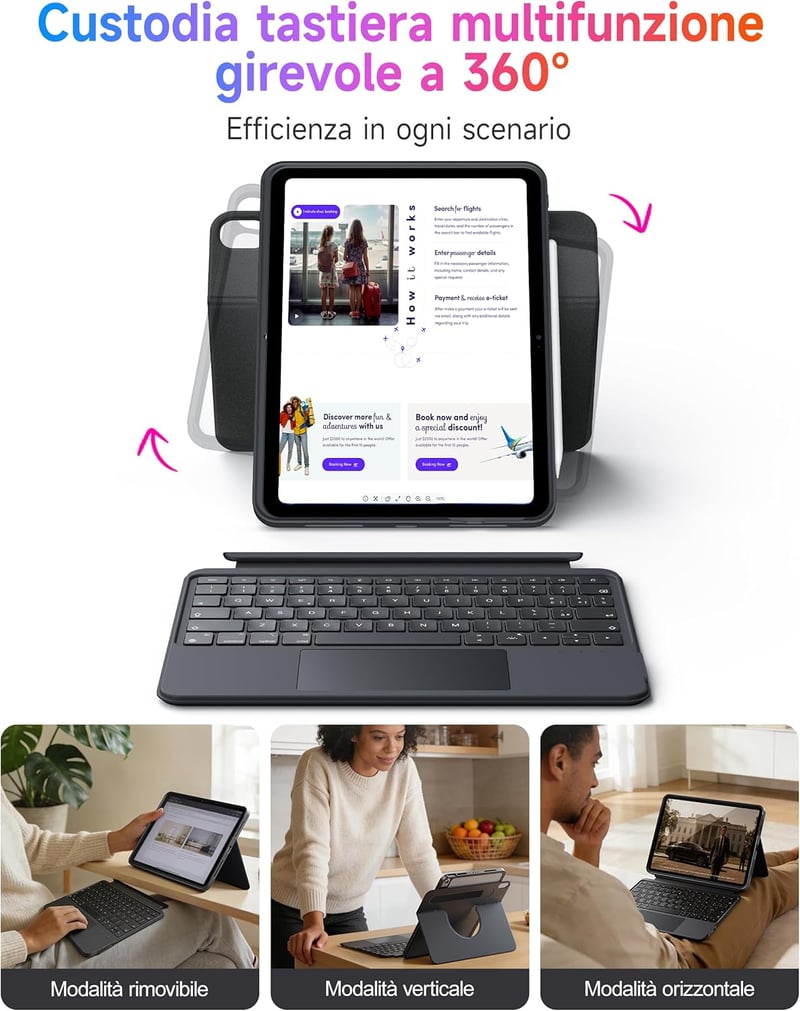 HOU iPad 11/10 Generáció Billentyűzetes Tok Forgatható Billentyűzettel és Ceruzatartóval