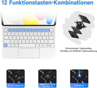 HOU iPad 11/10 Generációs Billentyűzetes Tok - Mágneses Állvány, 7 Színű Háttérvilágítás, QWERTZ Kiosztás, Bluetooth, Fehér 4