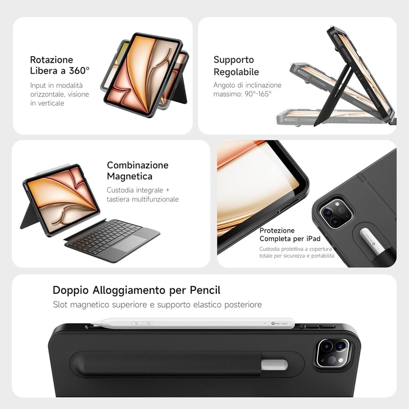 HOU iPad Air 11 M2 2024 Mágneses Billentyűzetes Tok Touchpad-dal