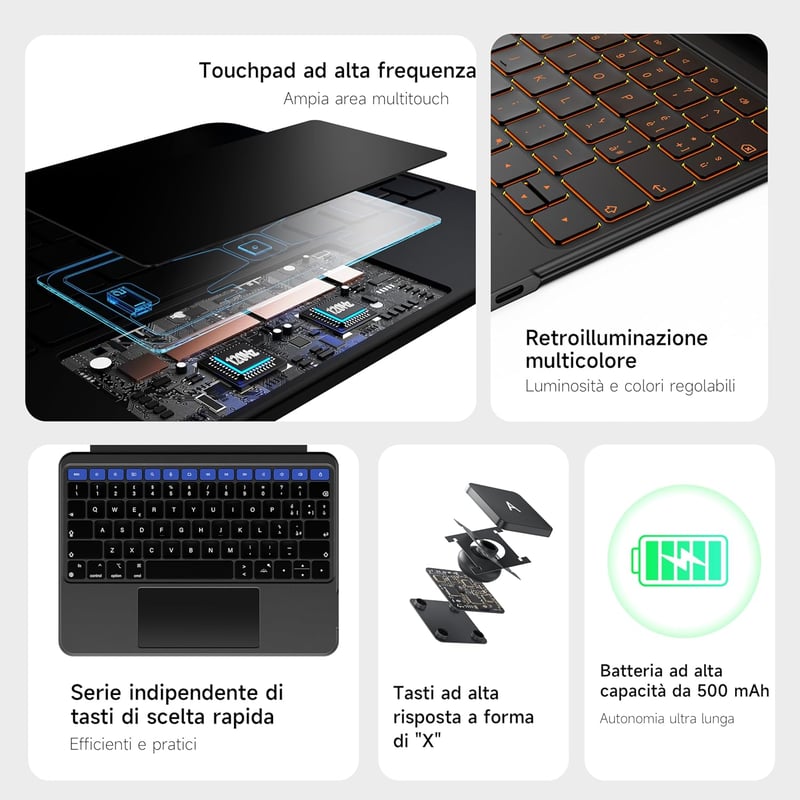HOU iPad Air 11 M2 2024 Mágneses Billentyűzetes Tok Touchpad-dal