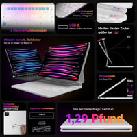 HOU iPad Air 11 (M3 2025/M2 2024)/Air 5/Air 4 Bluetooth Billentyűzetes Tok, iPad Pro 11 Kompatibilis, 7 Színű RGB Háttérvilágítás, Touchpad, 3