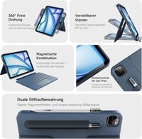 HOU iPad Air 11 M4/M3/M2 és Pro 11 forgó billentyűzetes tok 360° állvánnyal, trackpad-del és RGB világítással - Für iPad Air 11" (M3/2) & Air 5./4.& iPad Pro 11", blue 3