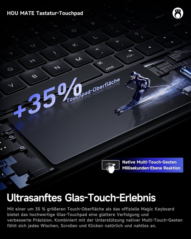 HOU 360 forgó levehető billentyűzet tok 11 iPad Air M4 M3 M2 5 4 és Pro 11 4 3 2 1 QWERTZ érintős trackpad 7 szín ceruzatartó állítható állv
