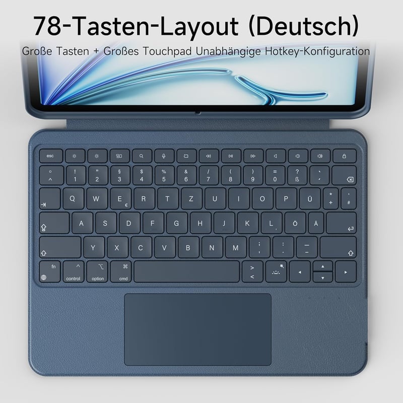 HOU iPad Air 11 M4/M3/M2 és Pro 11 forgó billentyűzetes tok 360° állvánnyal, trackpad-del és RGB világítással - Für iPad Air 11" (M3/2) & Air 5./4.& iPad Pro 11", blue