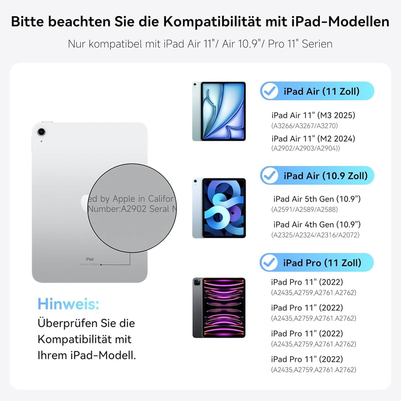HOU iPad Air 11 M4/M3/M2 és Pro 11 forgó billentyűzetes tok 360° állvánnyal, trackpad-del és RGB világítással - Für iPad Air 11" (M3/2) & Air 5./4.& iPad Pro 11", blue