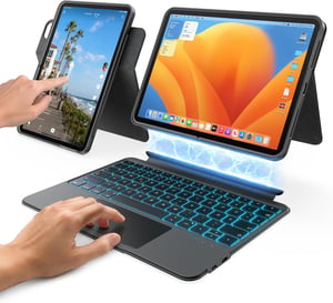 HOU 360 forgó levehető billentyűzet tok 11 iPad Air M4 M3 M2 5 4 és Pro 11 4 3 2 1 QWERTZ érintős trackpad 7 szín ceruzatartó állítható állv