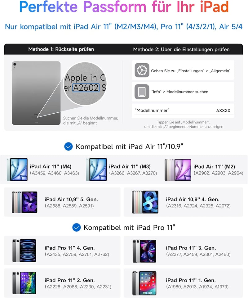 HOU 360 forgó levehető billentyűzet tok 11 iPad Air M4 M3 M2 5 4 és Pro 11 4 3 2 1 QWERTZ érintős trackpad 7 szín ceruzatartó állítható állv