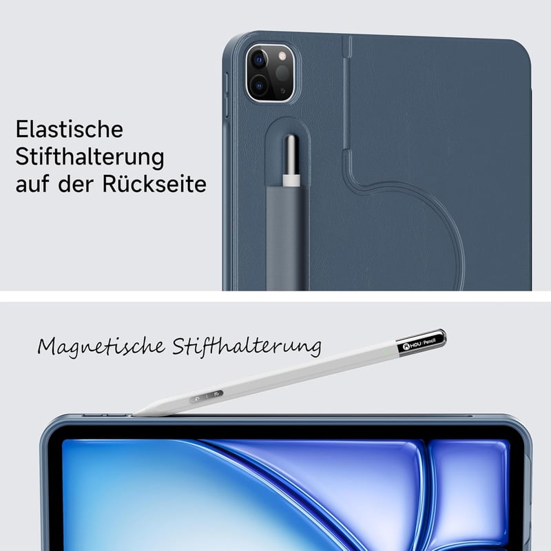 HOU iPad Air 11 M4/M3/M2 és Pro 11 forgó billentyűzetes tok 360° állvánnyal, trackpad-del és RGB világítással - Für iPad Air 11" (M3/2) & Air 5./4.& iPad Pro 11", blue