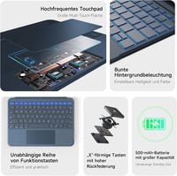 HOU iPad Air 11 M4/M3/M2 és Pro 11 forgó billentyűzetes tok 360° állvánnyal, trackpad-del és RGB világítással - Für iPad Air 11" (M3/2) & Air 5./4.& iPad Pro 11", blue 4
