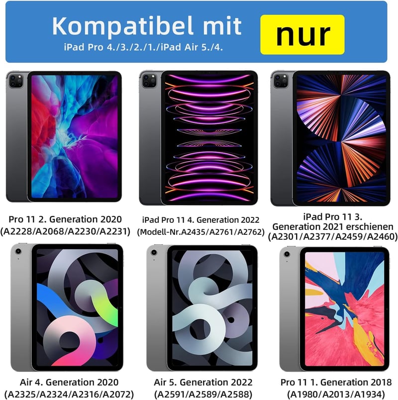 HOU iPad Air 5 2022 Billentyűzet Tok, Pro 11 Hüvelyk Mágneses Töltő, Ultra Vékony QWERTZ Kék Folio Védőtok