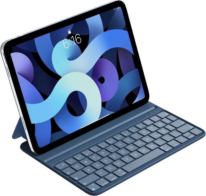 HOU iPad Air 5 2022 Billentyűzet Tok, Pro 11 Hüvelyk Mágneses Töltő, Ultra Vékony QWERTZ Kék Folio Védőtok