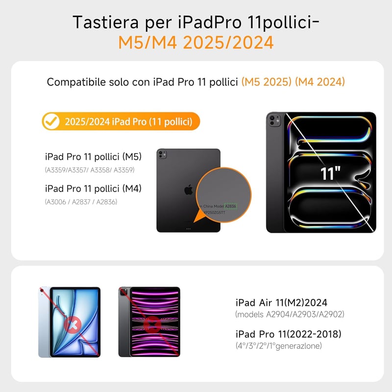 HOU iPad Pro 11 M4 2024 Mágneses Billentyűzet Tok Trackpad-dal Fekete