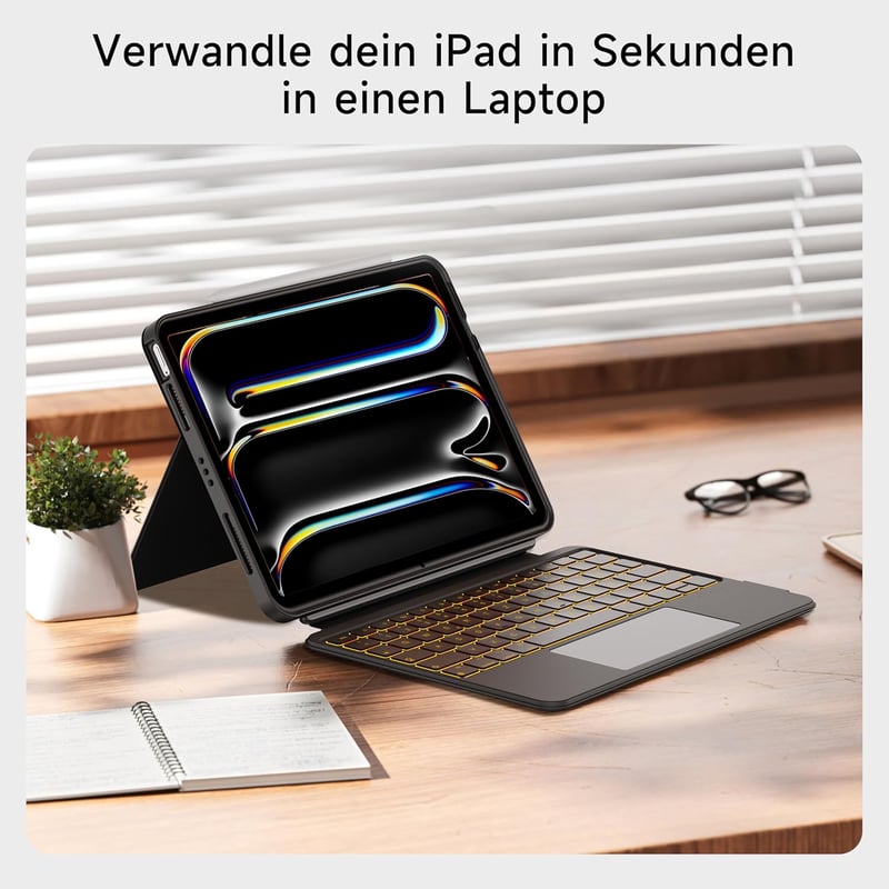 HOU iPad Pro 11 M4 2024 Mágneses Billentyűzet Tok Trackpad-dal Fekete