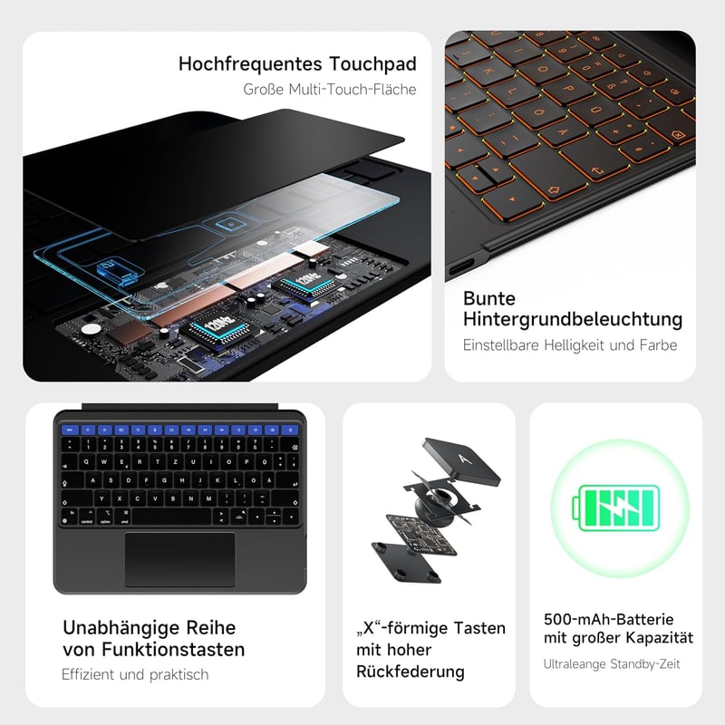 HOU iPad Pro 11 M4 2024 Mágneses Billentyűzet Tok Trackpad-dal Fekete