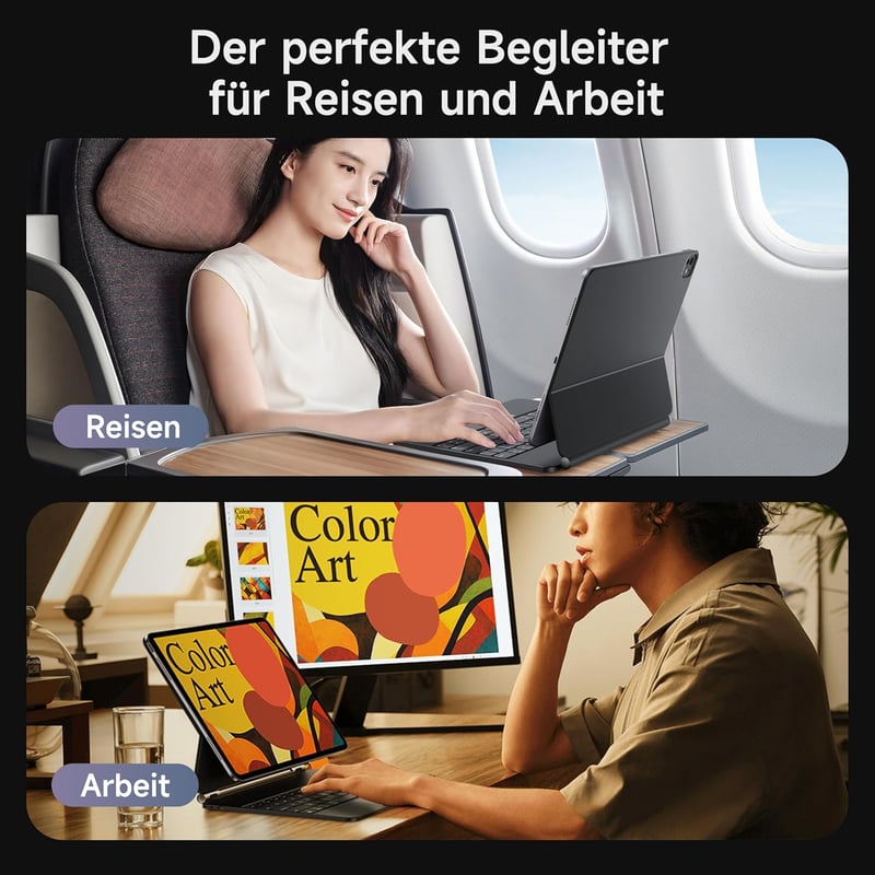 HOU iPad Pro 13 (M4) Billentyűzetes Tok - QWERTZ, Háttérvilágítás, Precíz Trackpad, Mágneses Dizájn, Bluetooth Csatlakozás, 2024 Modellekhez
