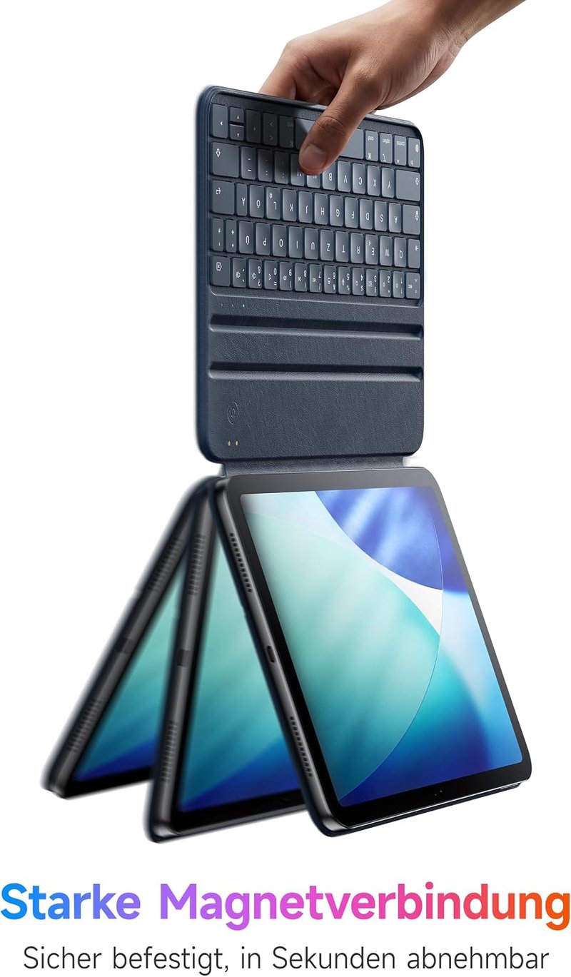 HOU kék QWERTZ billentyűzetes tok iPad Pro 11 (2018-2022), Air 11 M4/M3/M2 (2026/2025/2024), Air 5/4, állítható szög