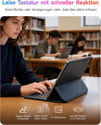 HOU kék QWERTZ billentyűzetes tok iPad Pro 11 (2018-2022), Air 11 M4/M3/M2 (2026/2025/2024), Air 5/4, állítható szög 7