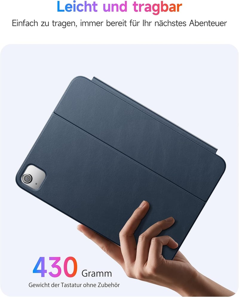 HOU kék QWERTZ billentyűzetes tok iPad Pro 11 (2018-2022), Air 11 M4/M3/M2 (2026/2025/2024), Air 5/4, állítható szög