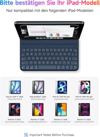 HOU kék QWERTZ billentyűzetes tok iPad Pro 11 (2018-2022), Air 11 M4/M3/M2 (2026/2025/2024), Air 5/4, állítható szög 2