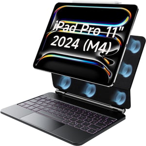 HOU Magic Keyboard iPad Pro 11 M4 2024 - Tastatură Bluetooth cu touchpad, iluminare de fundal în 7 culori, layout german QWERTZ, negru
