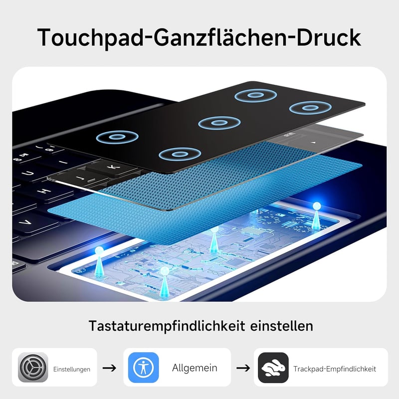HOU Magic Keyboard iPad Pro 11 M4 2024 - Bluetooth billentyűzet érintőpaddal, 7 színű háttérvilágítással, német QWERTZ kiosztással, fekete