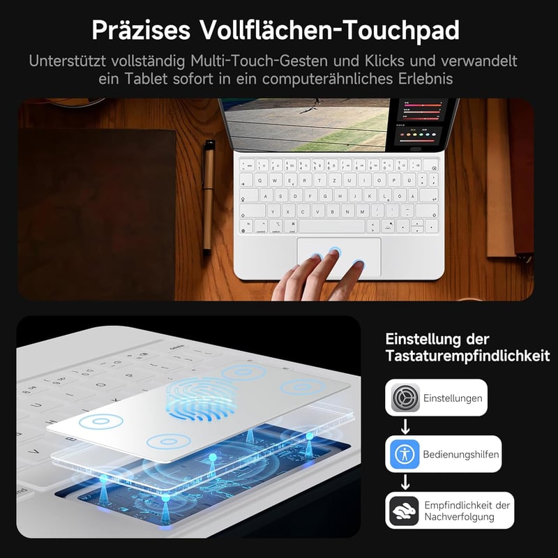 HOU Magic Keyboard iPad Pro 13 (M4) Tokkal - QWERTZ Billentyűzet, Bárhol Kattintható Trackpaddel, 7 Színű Háttérvilágítás, Mágneses Dizájn, 