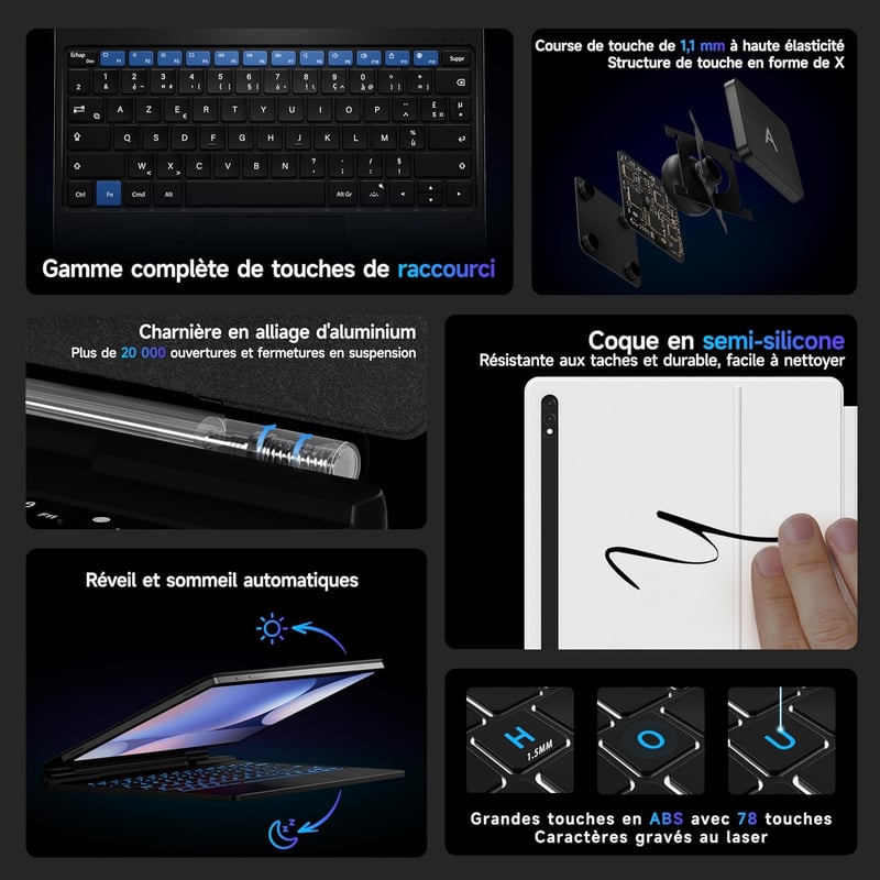 HOU Samsung Galaxy Tab S10+/S9+ Mágneses Billentyűzet Tok S-Pen Tartóval