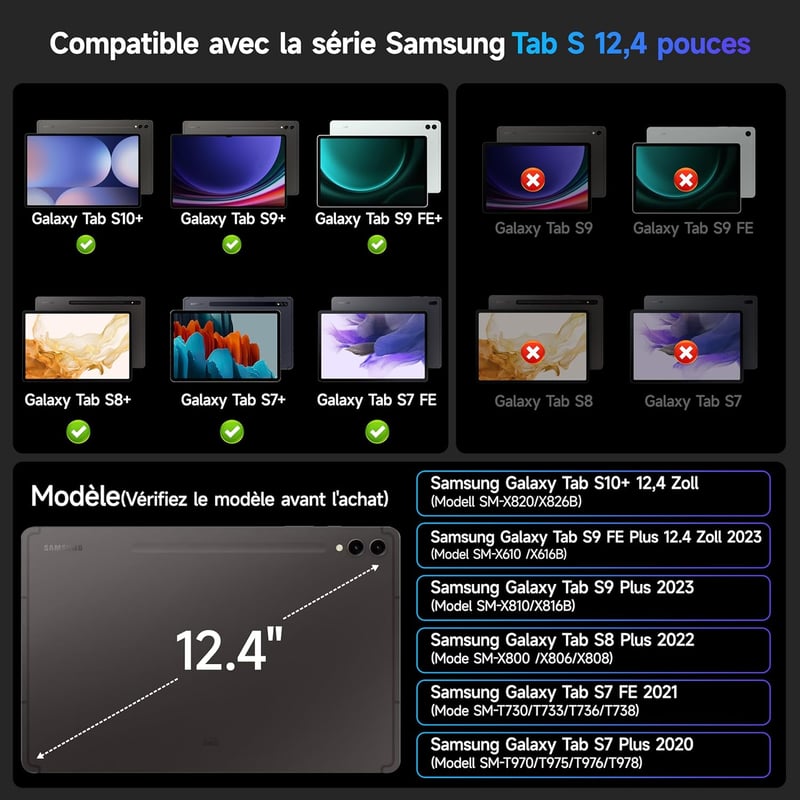 HOU Samsung Galaxy Tab S10+/S9+ Mágneses Billentyűzet Tok S-Pen Tartóval