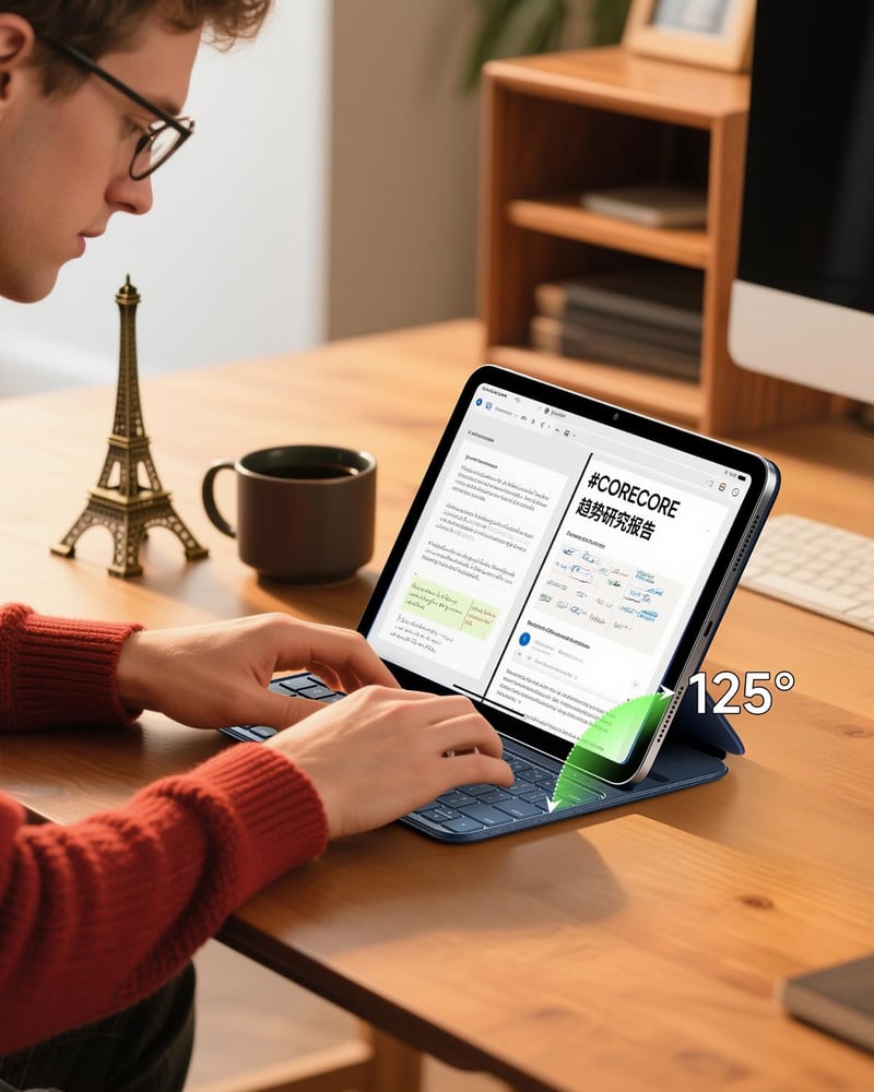 HOU Slim Bluetooth Billentyűzet Tok iPad 11. és 10. Generációhoz - Újratölthető QWERTZ Billentyűzet Kék Műbőr Borítással