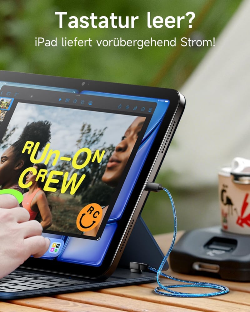 HOU Slim Bluetooth Billentyűzet Tok iPad 11. és 10. Generációhoz - Újratölthető QWERTZ Billentyűzet Kék Műbőr Borítással