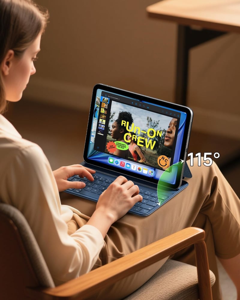 HOU Slim Bluetooth Billentyűzet Tok iPad 11. és 10. Generációhoz - Újratölthető QWERTZ Billentyűzet Kék Műbőr Borítással