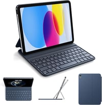 HOU Slim Bluetooth Billentyűzet Tok iPad 11. és 10. Generációhoz - Újratölthető QWERTZ Billentyűzet Kék Műbőr Borítással 1